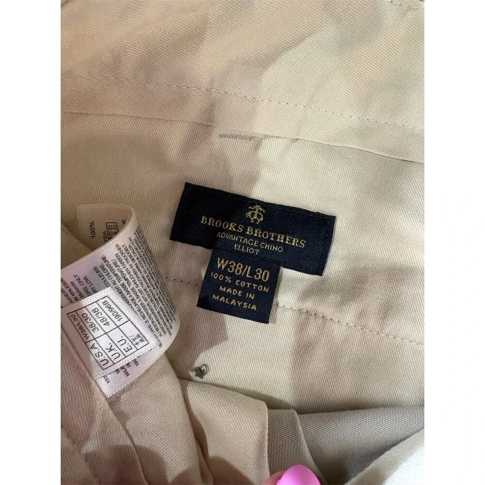 Brooks Brothers Dress Pants Mens 38x30 Beige Pleated Cuffed Straight Leg - Picture 7 of 9